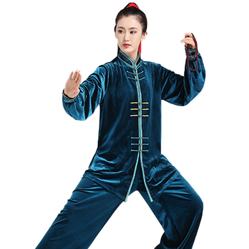 Kun Master verdicken Samt Taichi Uniform elegante Winter Kampfsport Anzug Kung Fu Kleidung Taiji für Frauen