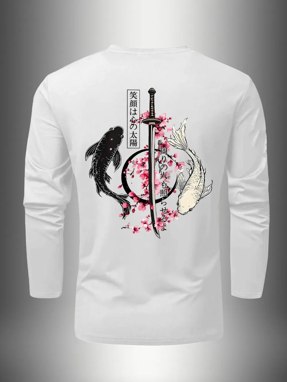 Japanese Koi Fish Cherry Blossom Long Sword 3D Print Breatha Quickdry Men Long SleeveTshirt Street Fashion Parent-child Clothing