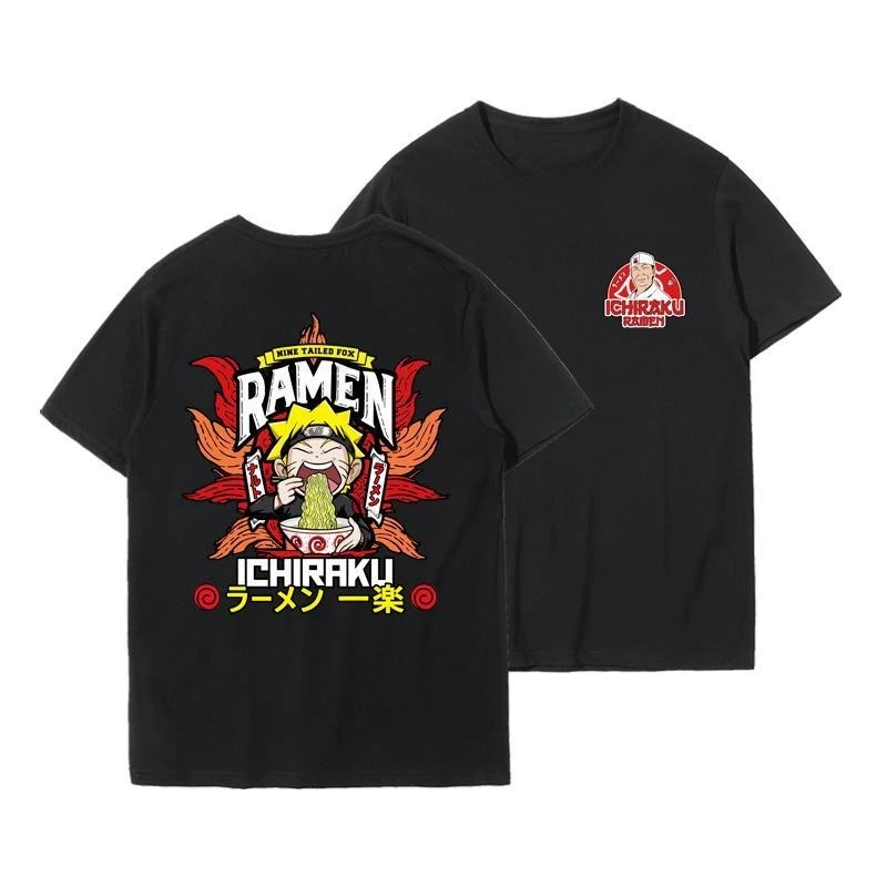 2025 Naruto camiseta de los hombres Ins Tide Joint dibujos animados Anime periférico ropa Naruto Ile Ramen impreso mangas cortas