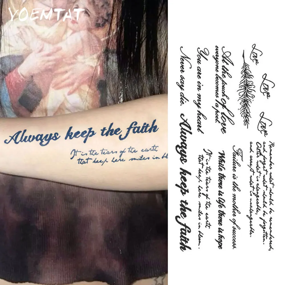 Juice Ink Lasting Vintage Cursive English Quote Waterproof Temporary Tattoo Sticker Letter Phrase Fake Tatoo Body Art Men Women
