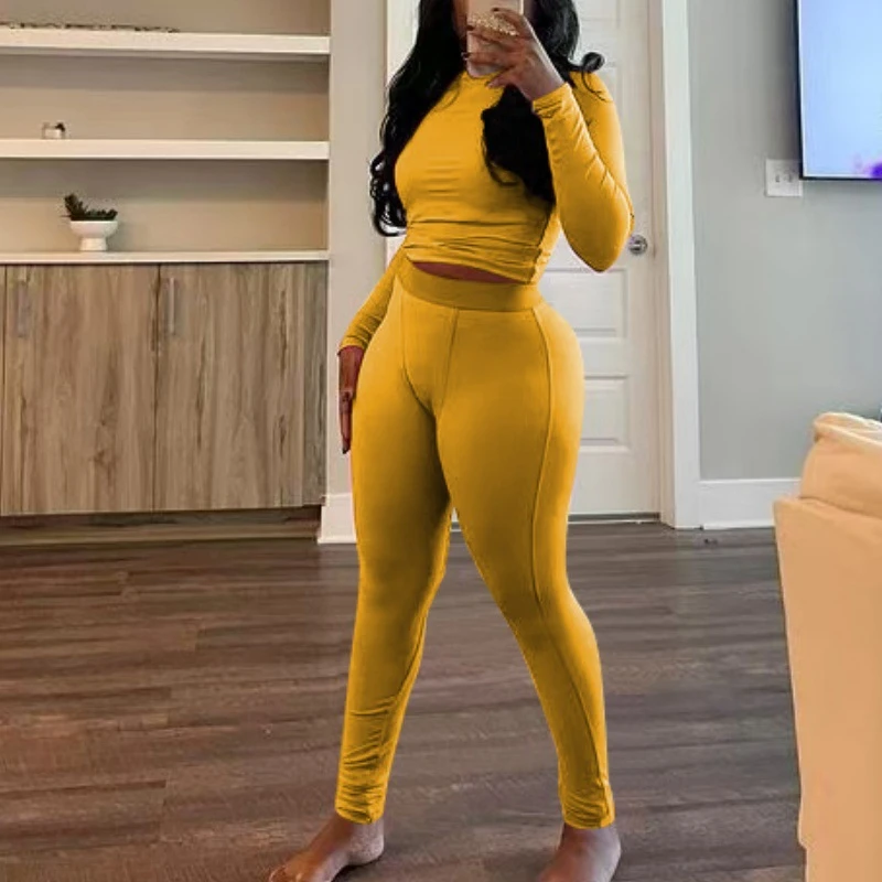 Pant Set Women Two Piece Sets Matching Sets Jogger Tracksuit Bodycon Sheath Tops Long Pants Elastic Waist Yoga Suit Sportswear