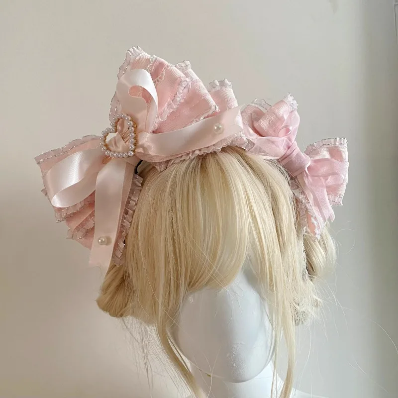 

Handmade Light Pink Bow Headband Lolita Headwear Cute Kc Elegant Girls Item