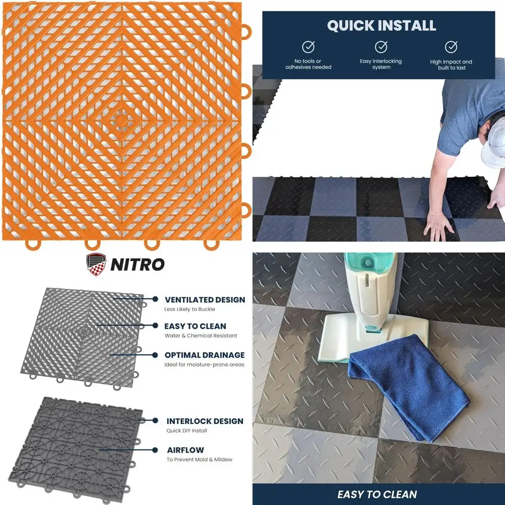 Non-Slip 12x12 Interlocking Plastic Tiles for Garage Floors - Snap-Together Flooring Mats for Garage Organization and Safety