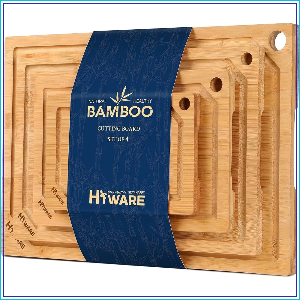 

4-Piece Extra Large Bamboo Cutting Boards Set with Juice Groove, Heavy Duty Chopping Boards for Kitchen, Pre-Oiled