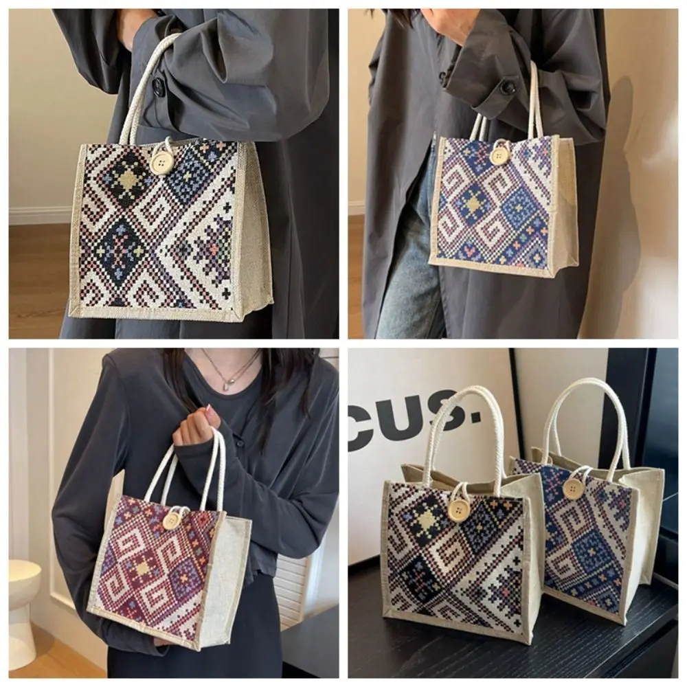 

Embroidery Ethnic Style Canvas Bag Print Portable Linen Handbag Storage Bag Mommy Bag Printing Cloth Lunch Bag Female/Girls
