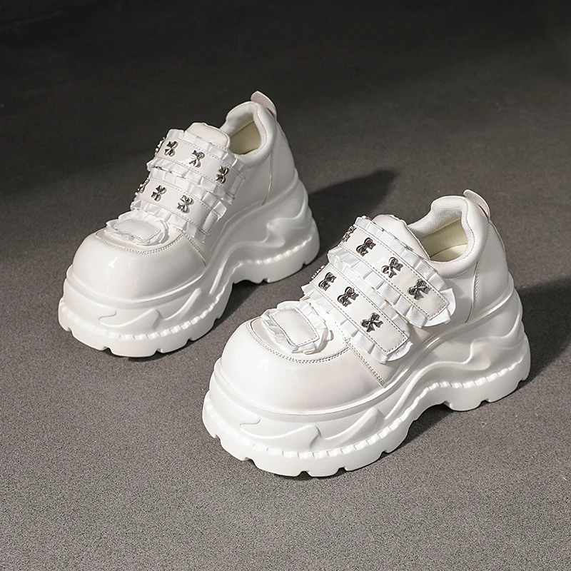 

New 2026 Autumn Women's Punk High Heels 8CM Fashion Comfortable Platform Leather Sneakers Chunky Casual Outdoor Loafers Woman