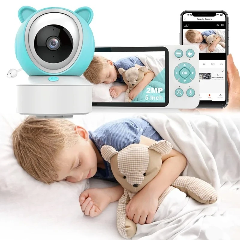 Smart WiFi Baby Cry Sound Detection Audio Video Baby Monitor PTZ Infrared 5Inch Monitor Camera 1080P Phone APP Remote View