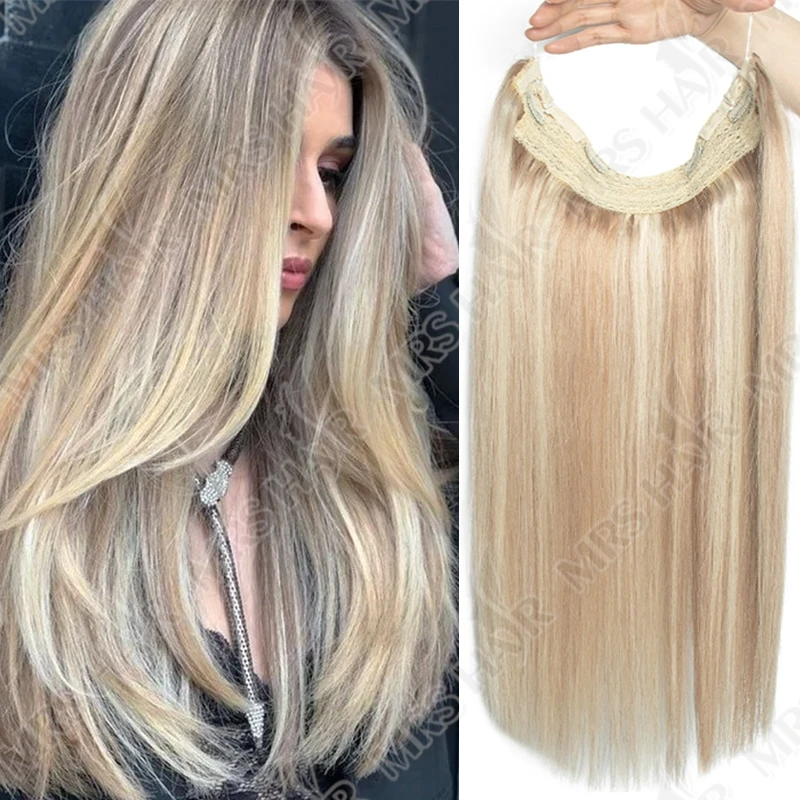 MRSHAIR كليب في وصلات الشعر شعر الإنسان قطعة واحدة مستقيم P18-613 شقراء وصلات شعر طبيعية 12-24 بوصة خيط صنارة الصيد 4 مقاطع
