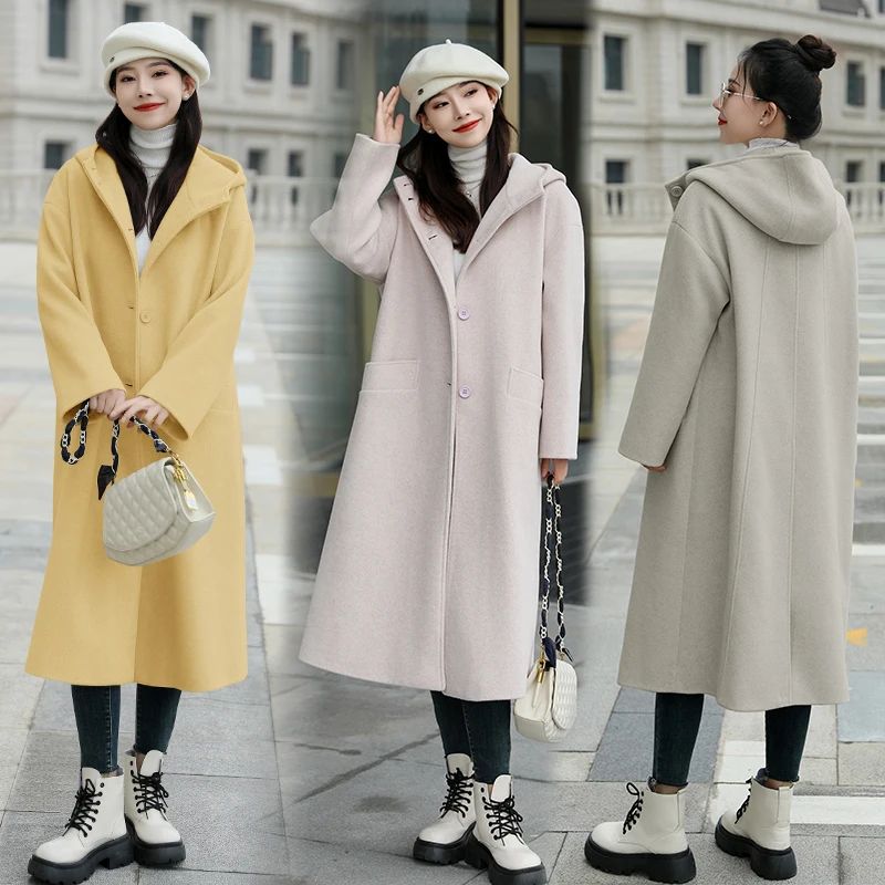 

Женское длинное шерстяное пальто на осень-зиму 2026 года, с капюшоном, утепленное, однобортное, для повседневной носки