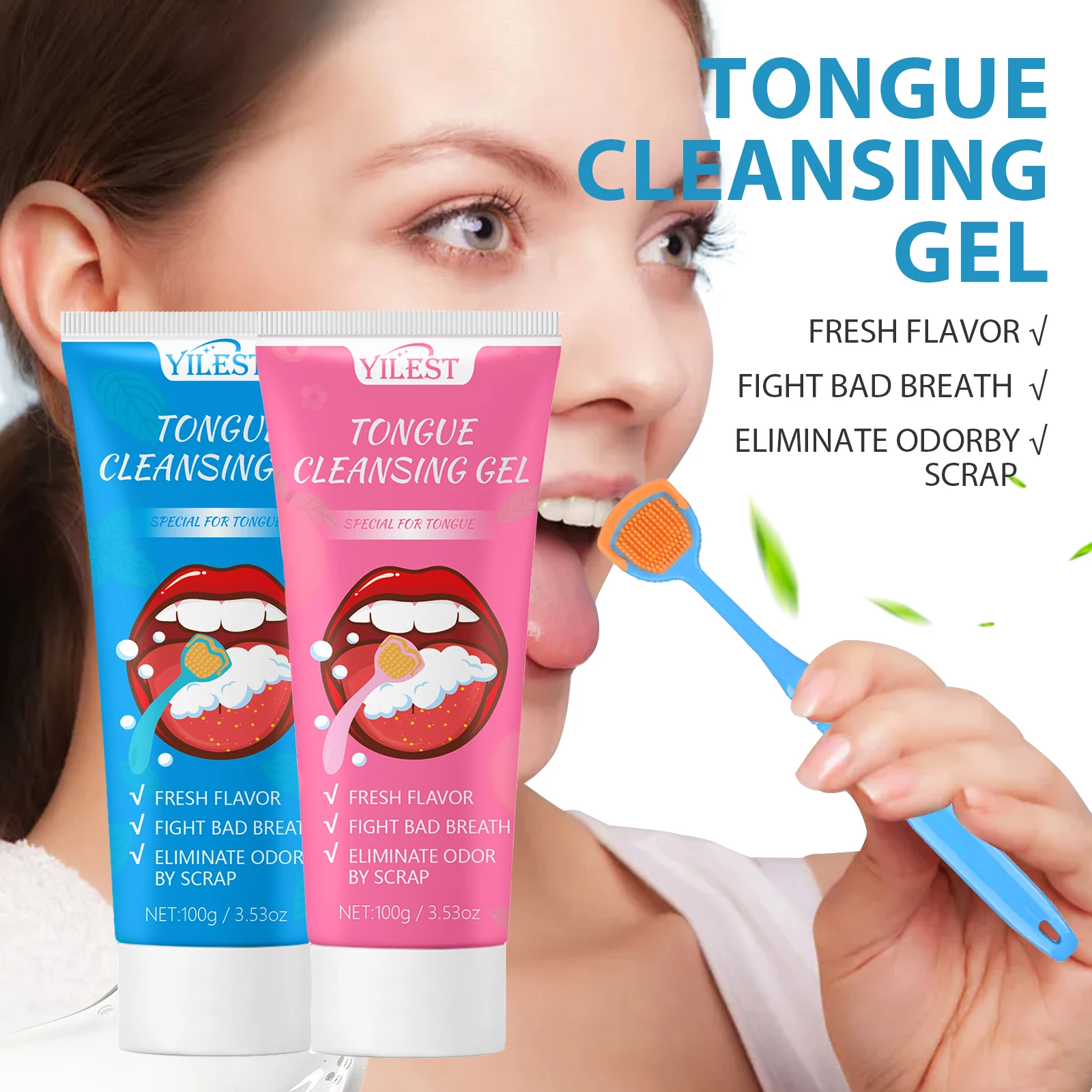 100g Tongue Cleaning Gel with Brush Oral Care Removal Odor Health Fresh Breath Care Dental Hygiene Tools Coating Cleaning Kit
