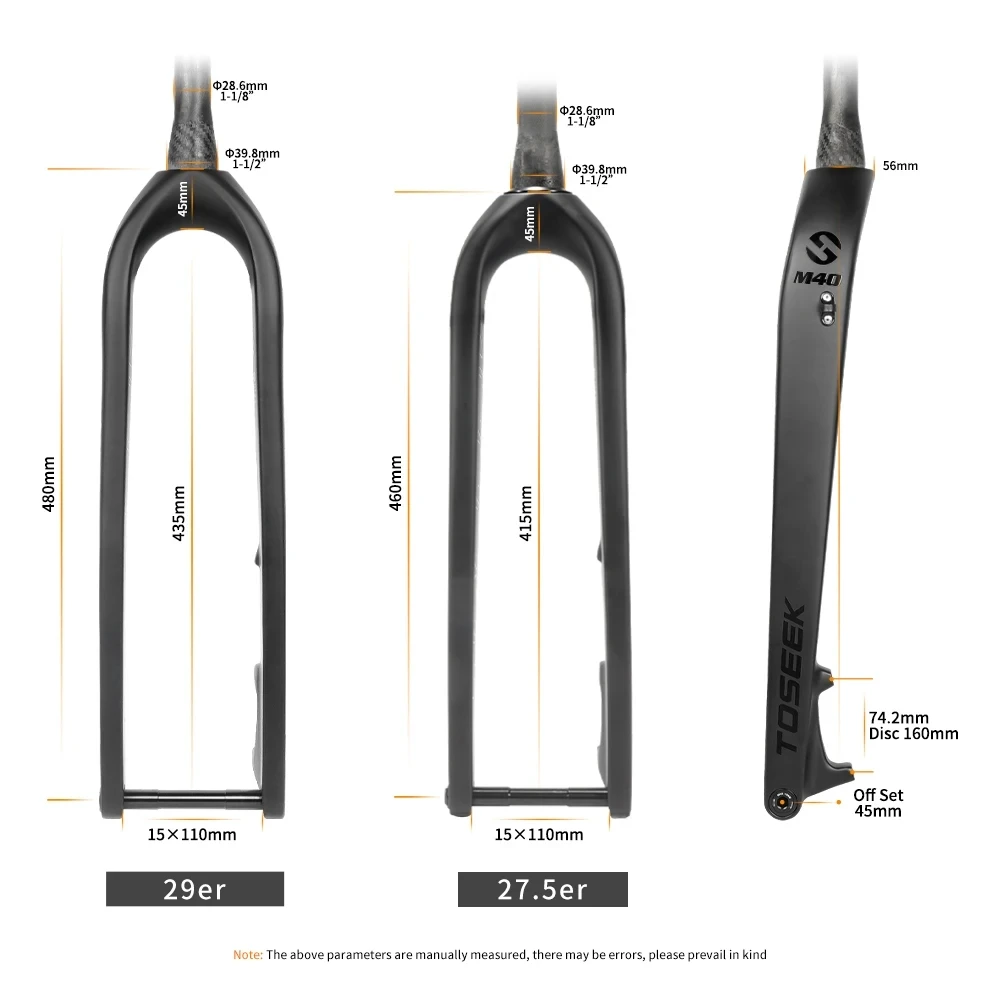 TOSEtransmith-Fourche de VTT en fibre de carbone Boost, 15x110mm, 27,5 pouces, 29 pouces, conique, 1-1/8 pouces, 1-1/2 pouces