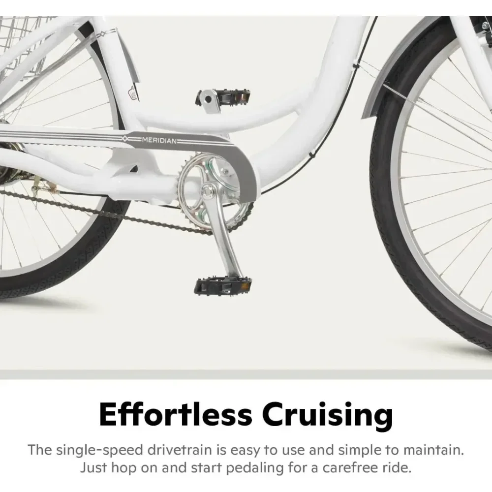 Tt لدراجة ثلاثية العجلات للبالغين من ميريديان، و3 عجلات مقاس 24 و26 بوصة، وإطار منخفض الخطوة، ومقعد كروزر كبير، وسلة خلفية قابلة للطي #3