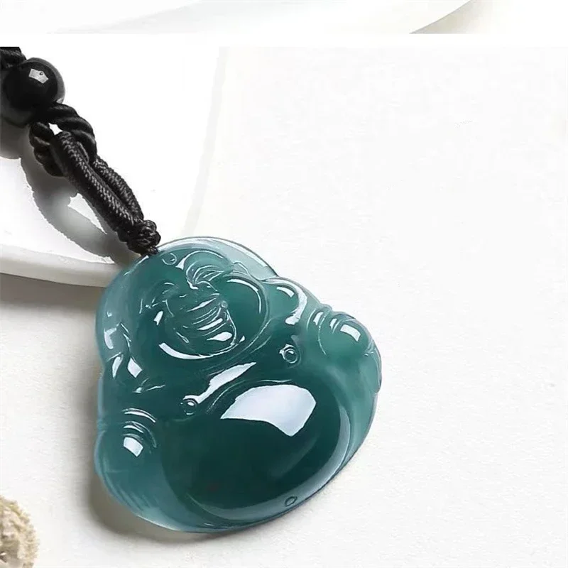 

Jiale/ Natural Jade A+ Blue Water Emerald Maitreya Buddha Necklace Pendant Fine Jewelry Accessories Men and Women Fashion Amulet