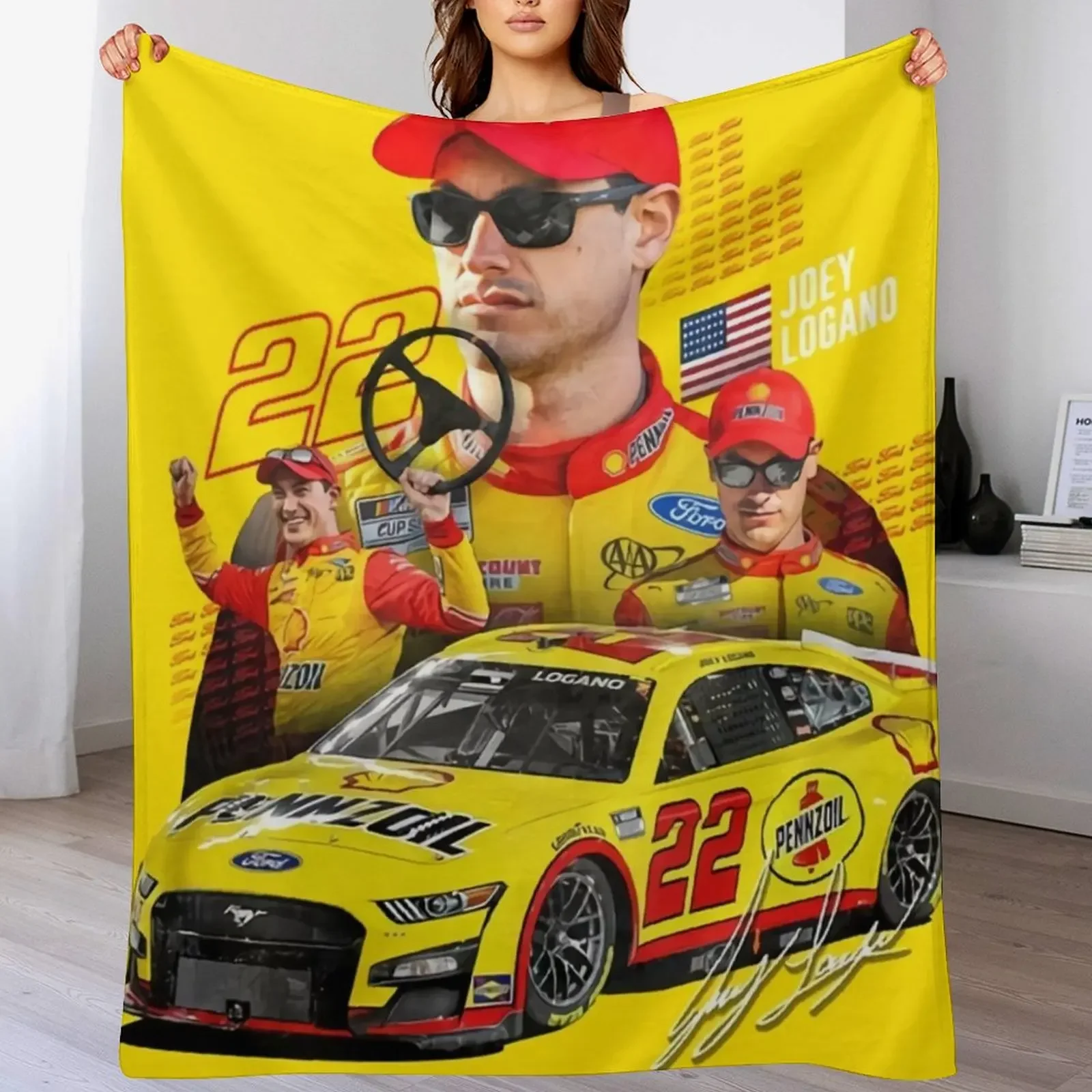 

Joey Logano Next Gen Mustang 2022 Throw Blanket Bed Fashionable Plaid on the sofa manga Blankets