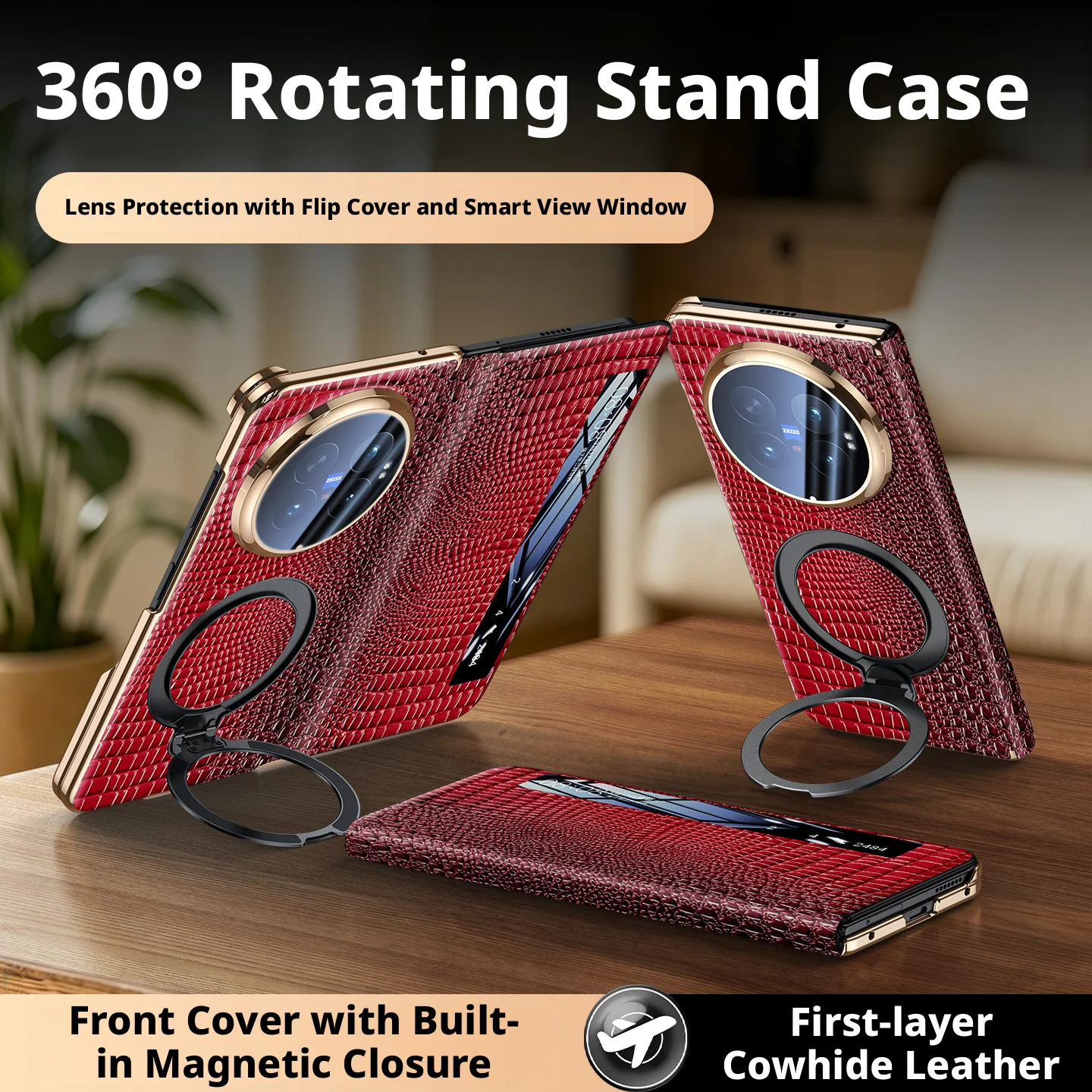Premium Crocodile Pattern Genuine Leather Case For Huawei Mate X7 X6 X5 X3 Smart Window Dual Central-axis Lens Protection Cover