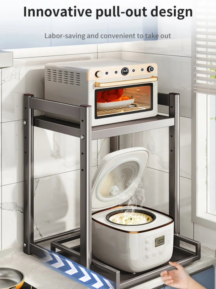 

Kitchen Multifunction Microwave Storage Shelf Countertop Cooker Stand Rack Drawer Expandable Oven Base Lift Sliding Rail Holder