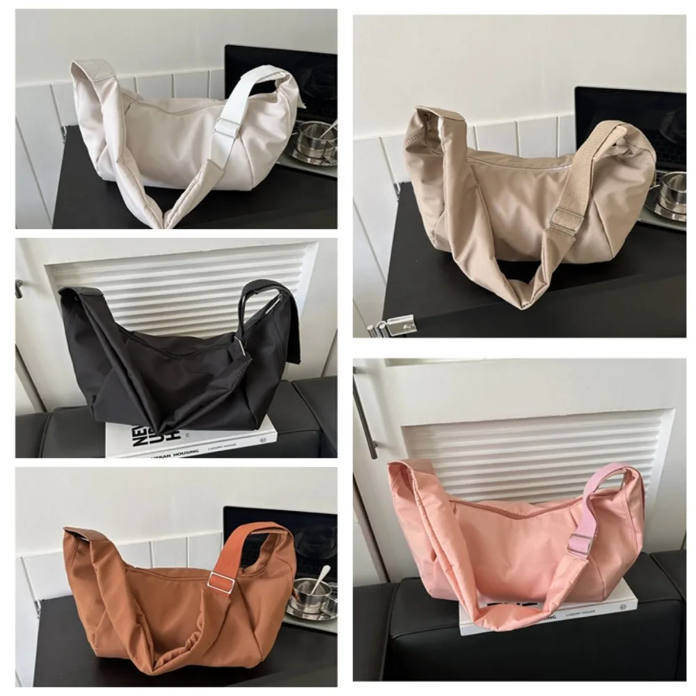 Leisure Adjustable Casual Nylon Women Bags Zipper Large Capacity Dumpling Bag Crossbody Hobo Half Moon Tote Bag Female