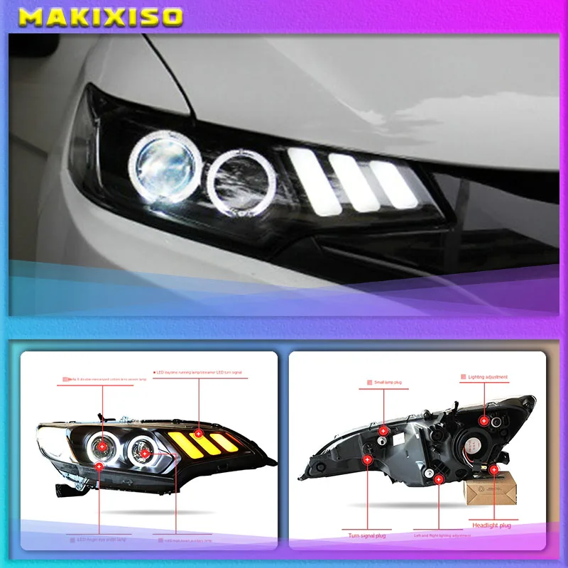 For Honda FIT JAZZ GK5 2014-2018 Headlights LED DRL Running lights Bi-Xenon Beam Fog lights angel eyes Auto