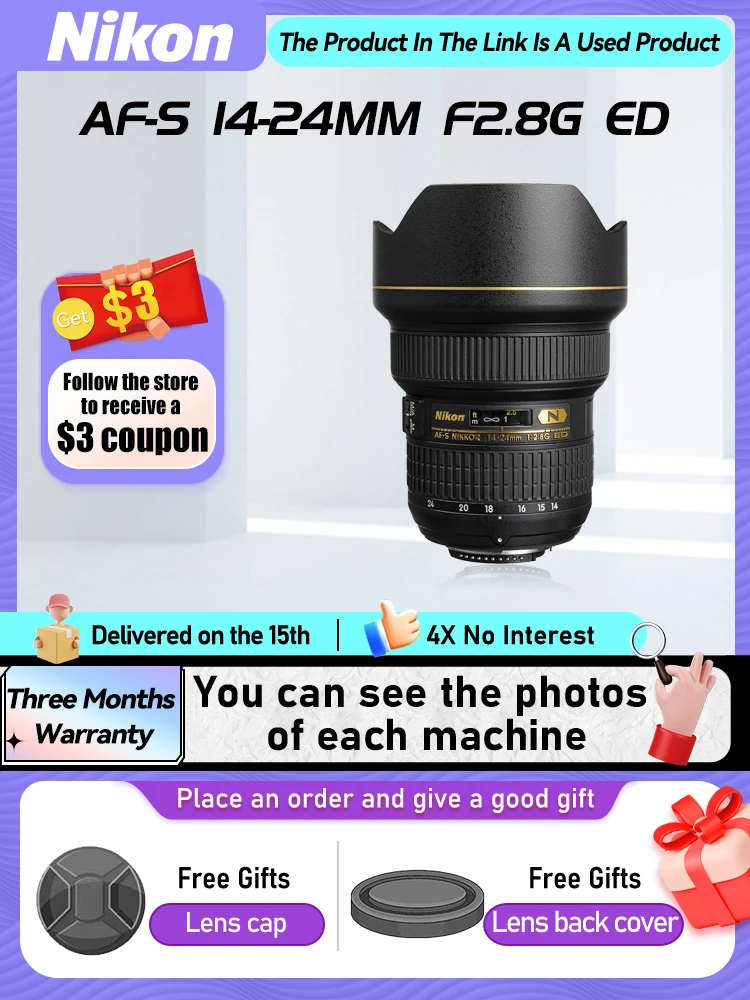 Nikon AF-S 14-24mm F2.8G ED 10-20mm F4.5-5.6G 10-24mm 12-24mm F4G 24-85mm F3.5-4.5G APS-C Zoom DSLR Camera Lens 14 24 2.8（Used）