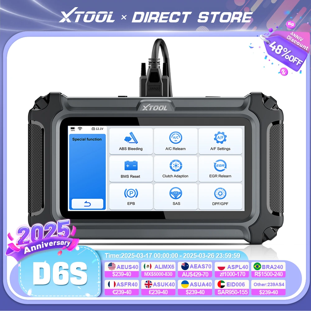 XTOOL D6S OBD2 Scanner Car Diagnostic Tools Automotive Scanner Code Reader Full System 30 Resets Free Update FCA Autoauth CAN FD