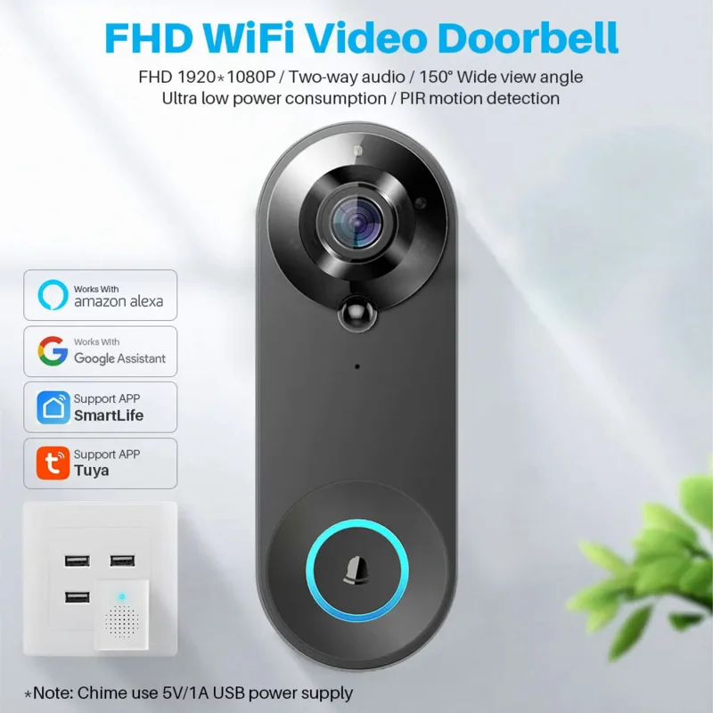 

W3 Smart Video Doorbell Camera 1080P WiFi Video Intercom Door Bell Camera Two-Way Audio Works With Alexa Echo Show Google Home