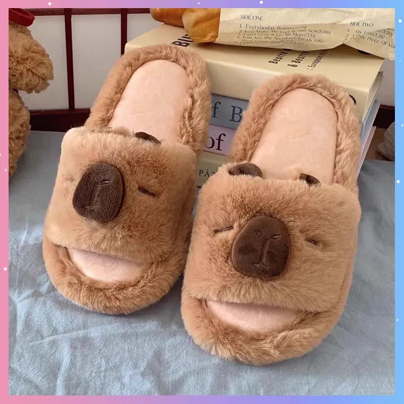 Sandal Kapibara Katun Kartun Lucu Sandal Rumah Musim Gugur Trendi Kawaii Wanita Sepatu Dalam Ruangan Kasual Fashion Sandal Gadis Hadiah