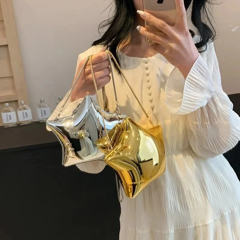 2024 Fashion Brilliant High Quality Women's Star Colorful Handbag Creative Light Luxury Banquet Silver Gold Shoulder Cross Bag