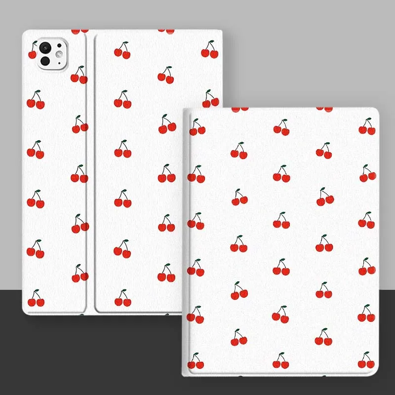 Cartoon Cherry Pattern Red Cover For iPad Pro Mini Air 1 2 3 4 5 6 7 10 11 th 8 9 gen 11 M4 M5 Foldable Tablet Case