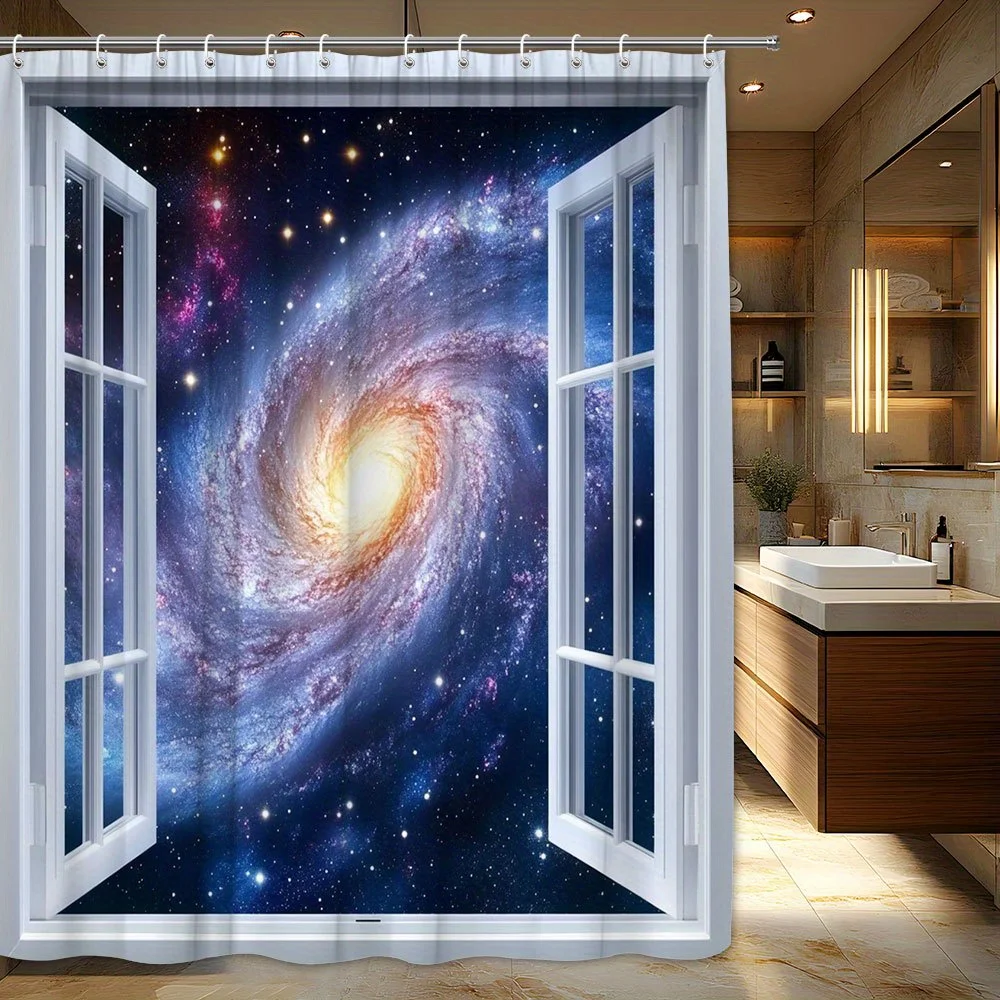 

Занавеска для душа Cosmic Galaxy с белыми подошвами — ярко-синий, розовый, фиолетовый завиток — полиэстер, можно стирать в машине, декор для ванной комнаты