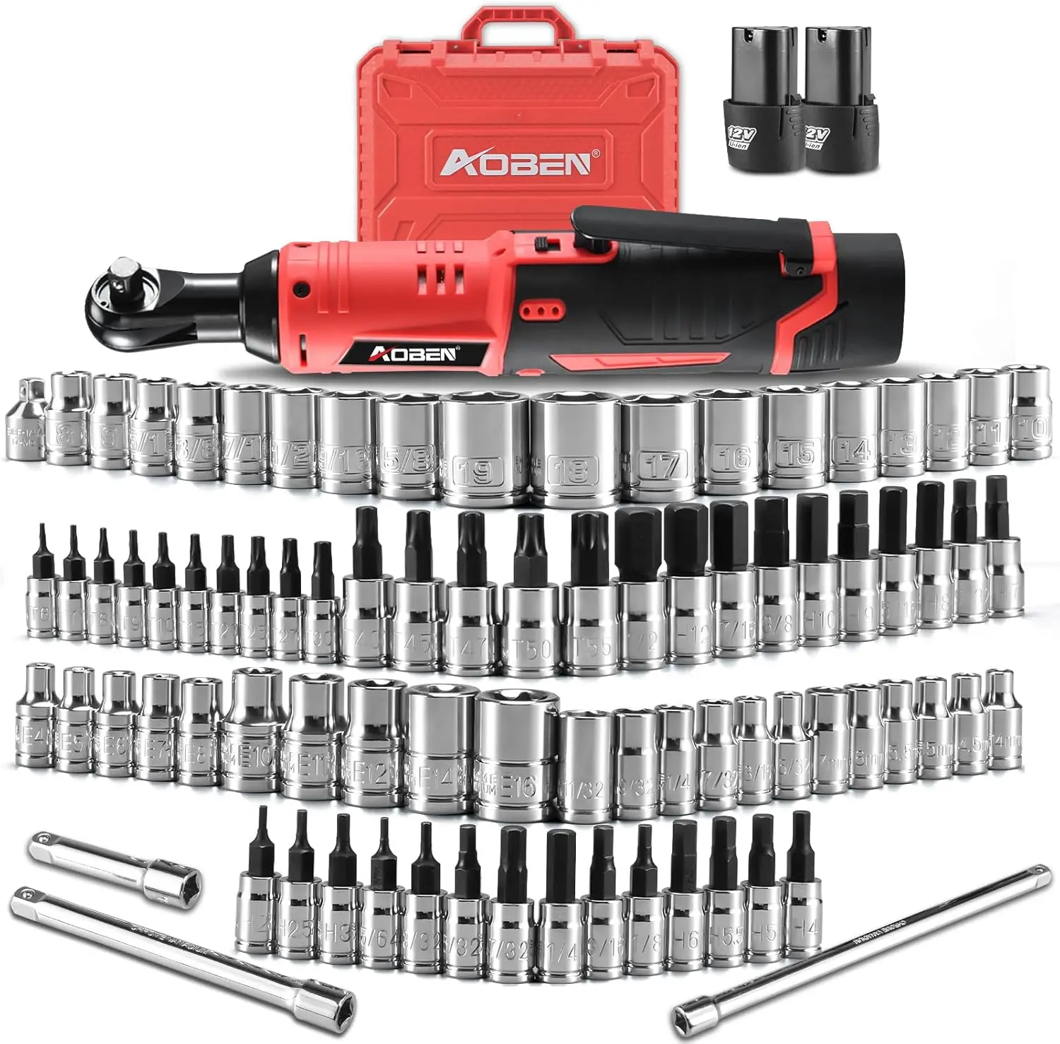 

83-Piece Cordless Ratchet Wrench Set, 12V Electric Wrench with Variable Speed, 3/8" to 1/4" Adapter & Extension Bar