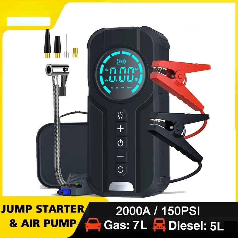 Car Multi-function Air Compressor Jump Starter Air Pump Convenient Tire Inflator Portable Battery Starter With EVA Bag