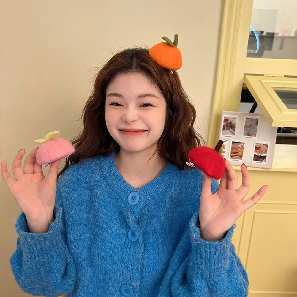 

Woolen Cute Barrettes Children Hairpins Girls Duckbill Clips Women Barrettes Fruits Hair Clips Simulation Food Hairpins Orange