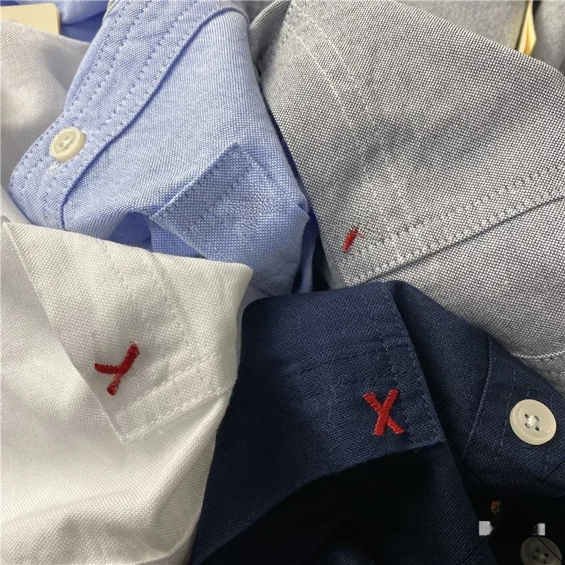 Men's Cotton Oxford Cloth Shirt Pure Color Washed Casual Fashion Urban Style Long Sleeve Sharp Collar Four Seasons Wear