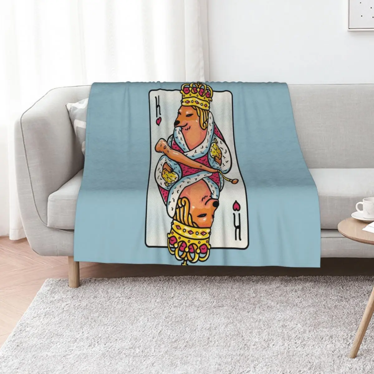Cheems - The King 2 King of Hearts Playing Card Shibe Shiba Inu Wacky and Uncharacteristic Cheemzilla Baseball Bat Throw Blanket
