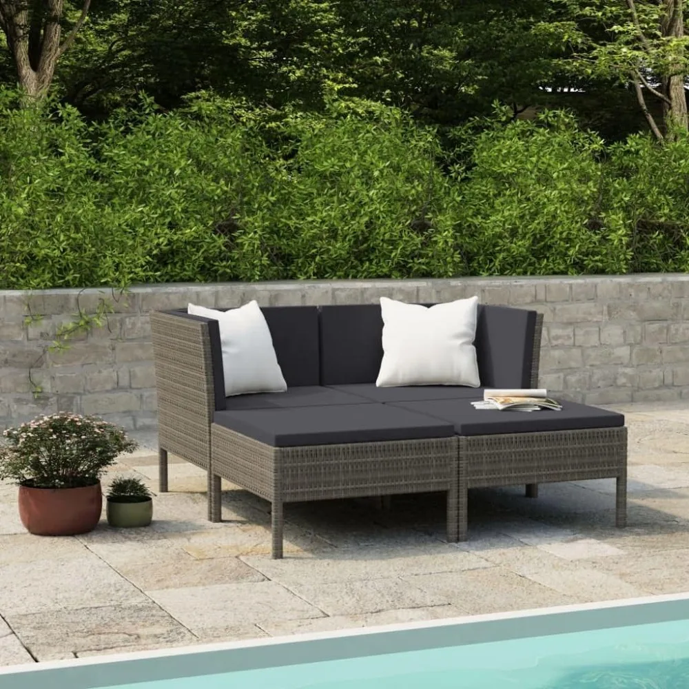 

4 Piece Garden Lounge Set with Cushions Poly Rattan Gray,Patio Furniture Set Outdoor Sectional Sofa Conversation Set All Weather