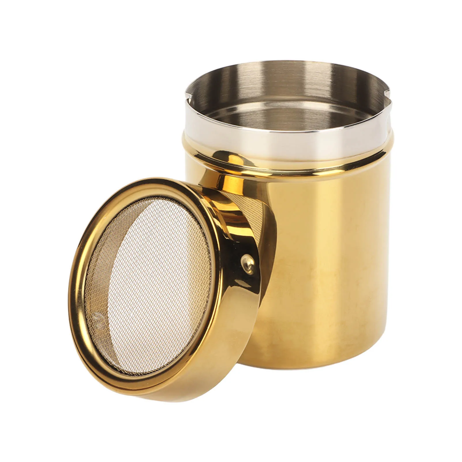 Powder Shaker Stainless Steel Rust Resistance Gold Fine Mesh Powder Sugar Shaker for Kitchen Kitchen Supplies Powder Shaker Can