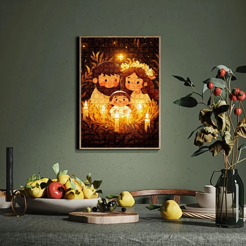 19.7X27.6인치 크기의 가족 테마 퍼즐 1000개 세트, 부모와 어린 아이들의 매력적인 만화 장면이 특징