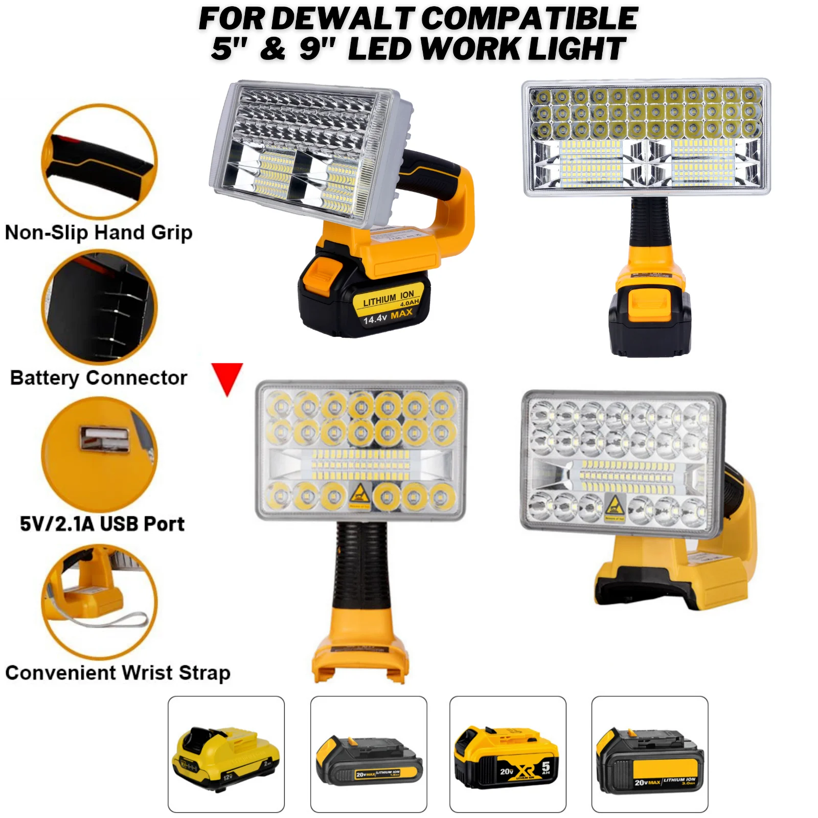 

Bright LED Work Light for DeWalt 20V MAX Li-Ion Battery Camping Car Repairing and Job Site Flashlight Compatible Dewalt Battery