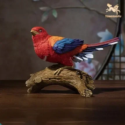 Copper Handicraft Animal Figurines Red-headed Cuckoo Statue Brass Animal Sculpture Bird Ornament Art Collection Home Decor Gifts