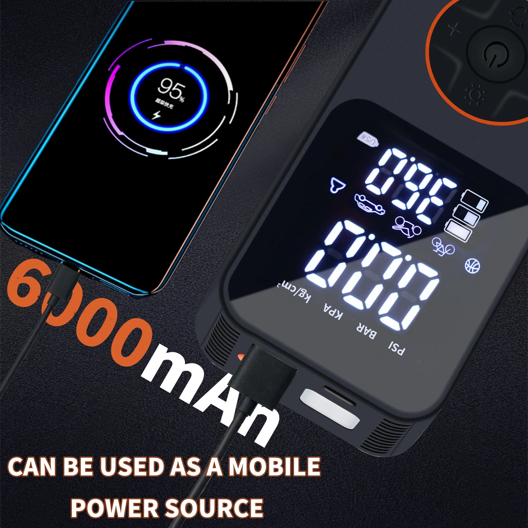 EAFC Portable Wireless Air Compressor Dual Screen Car Tire Inflator for Automobiles And Electric Vehicles Auto Parts Accessories view 5