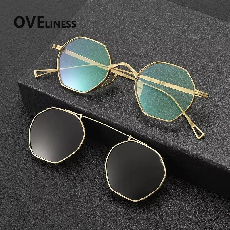 

Оправа для очков из чистого титана квадратной формы для мужчин, поляризационные очки с магнитным креплением, солнцезащитные очки, оправа для очков.