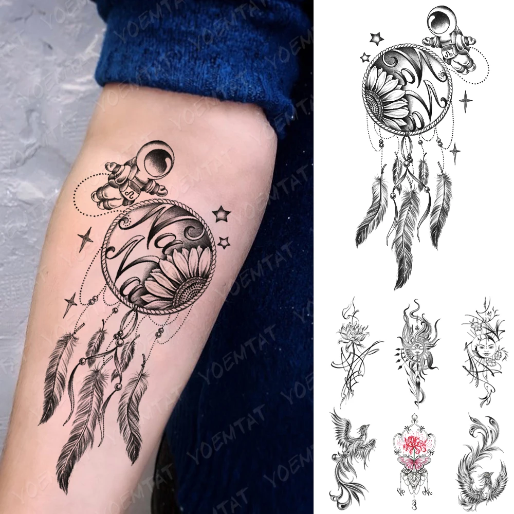 

Waterproof Temporary Tattoo Sticker Cartoon Astronaut Sunflower Feather Letter Word Text Tato Arm Women Men Fake Tatoo Body Art