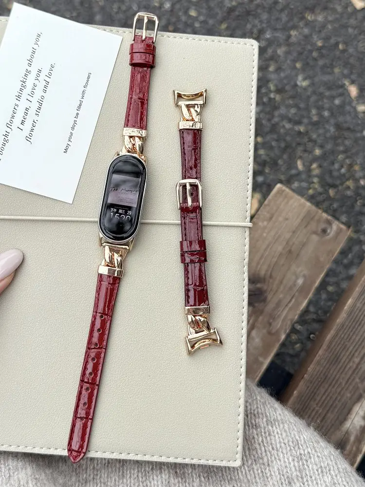 

Dressy Leather Strap for Xiaomi Mi Band 10/9/8 Slim Genuine Leather Band Bracelet for Mi Band 9 8Pro Women SmartWatch Wristband