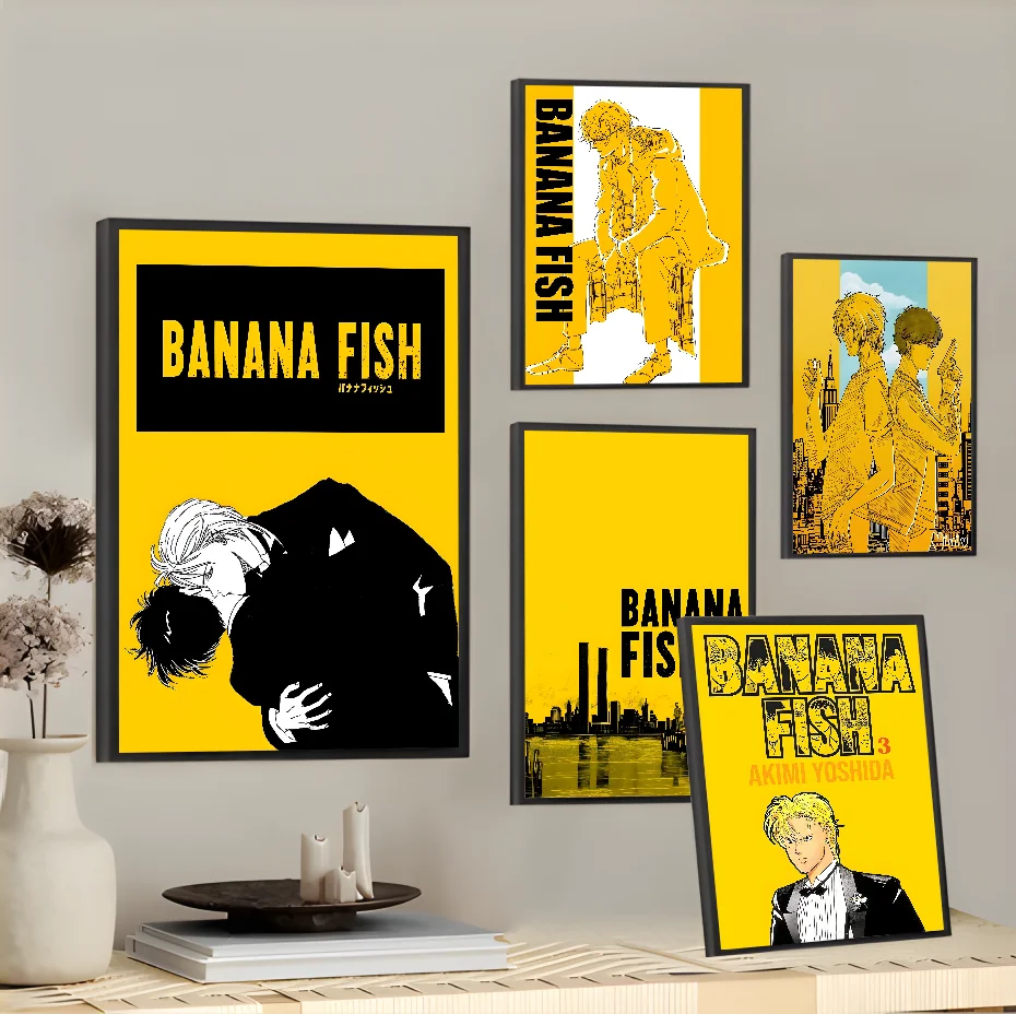 B-BANANA F-FISH Anime Boy Cartoon Poster Sticky Wall Art Printing Waterproof Home Living Bed Room Bar Aesthetic Decor