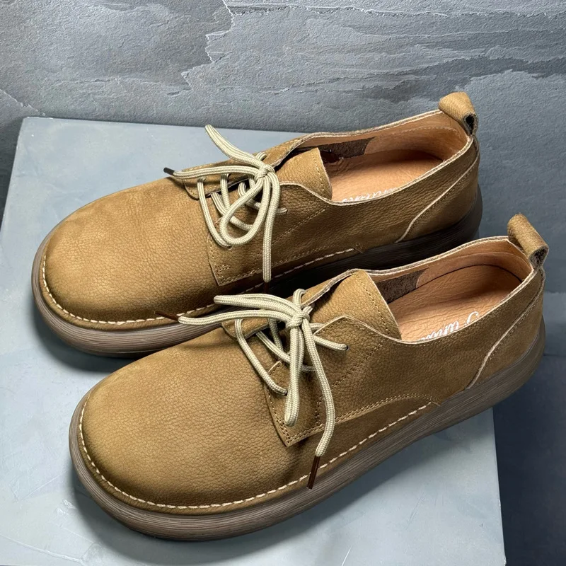 

Genuine Leather Men Shoes Retro Casual Leather Shoes Soft Sole Low Top Cowhide Big Toe Derby Shoes Zapatos Hombre