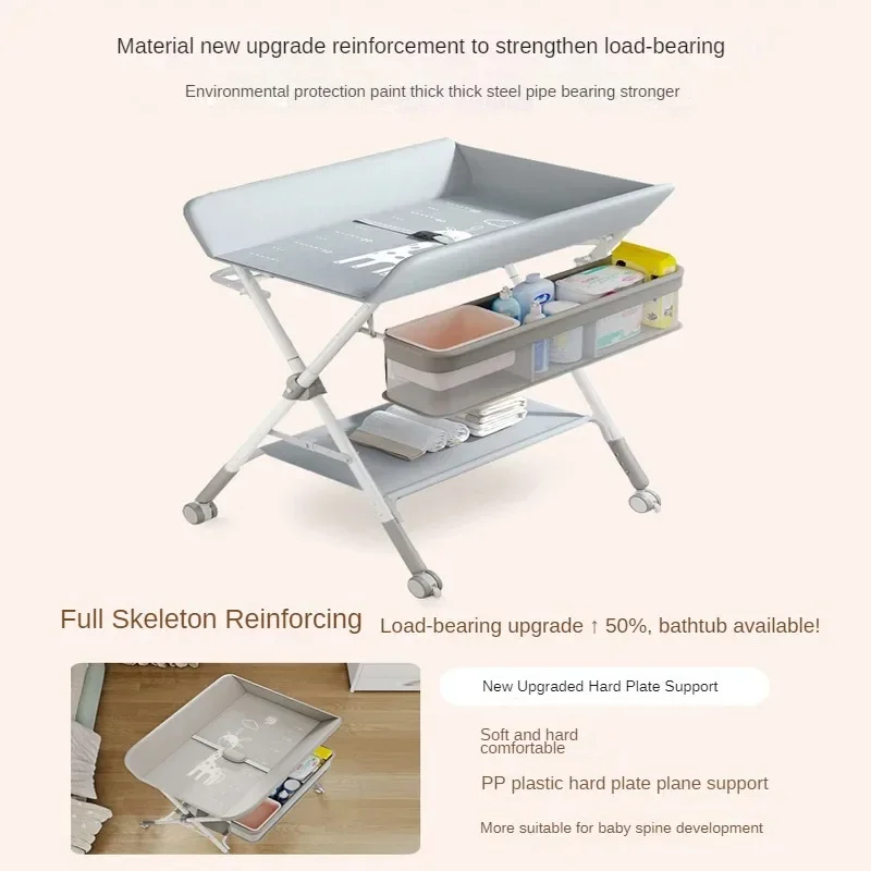 Mesa portátil para troca de fraldas, mesa dobrável multifuncional para bebês, mesa para troca de fraldas e banho com armazenamento