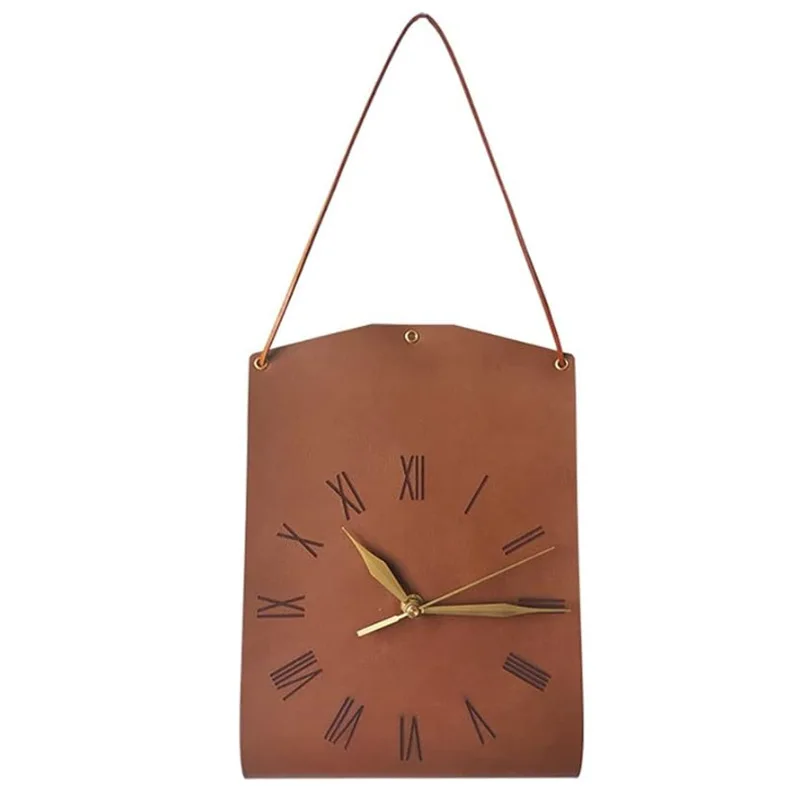 Spot retro literary PU leather wall clock coffee shop study retro watch ornament Nordic home leather wall clock