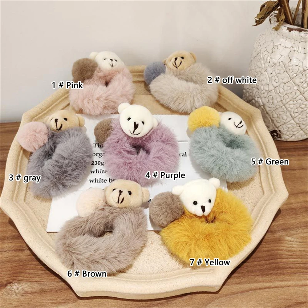 Colorful Hair Bands Fluffy Plush Cartoon Hair Ties Warm Autumn Winter Elastic Scrunchies Women Girl Hair Ropes Hairwear