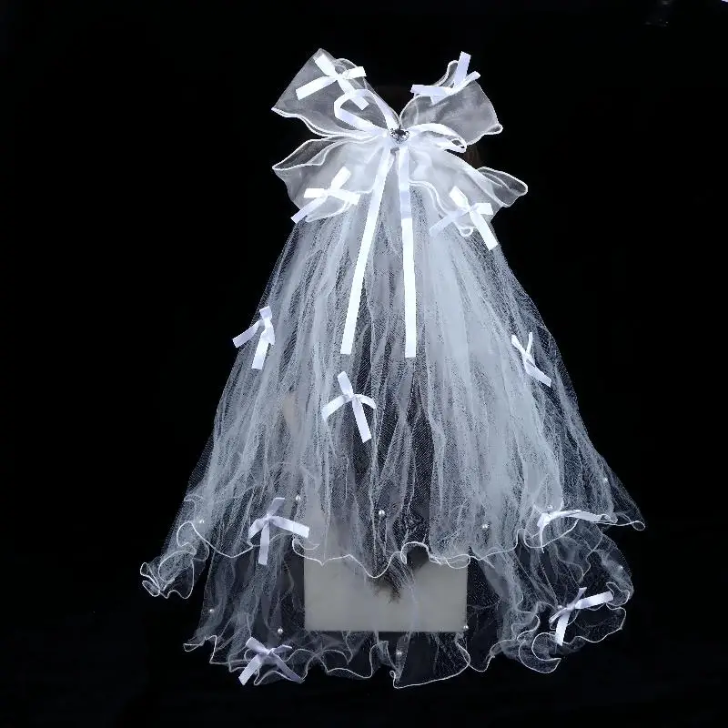 Kurzer weißer Tüll-Brautschleier mit Haarspange für Hochzeit, Junggesellinnenabschied, Haarschmuck, Foto-Shooting-Requisite – Detail 11