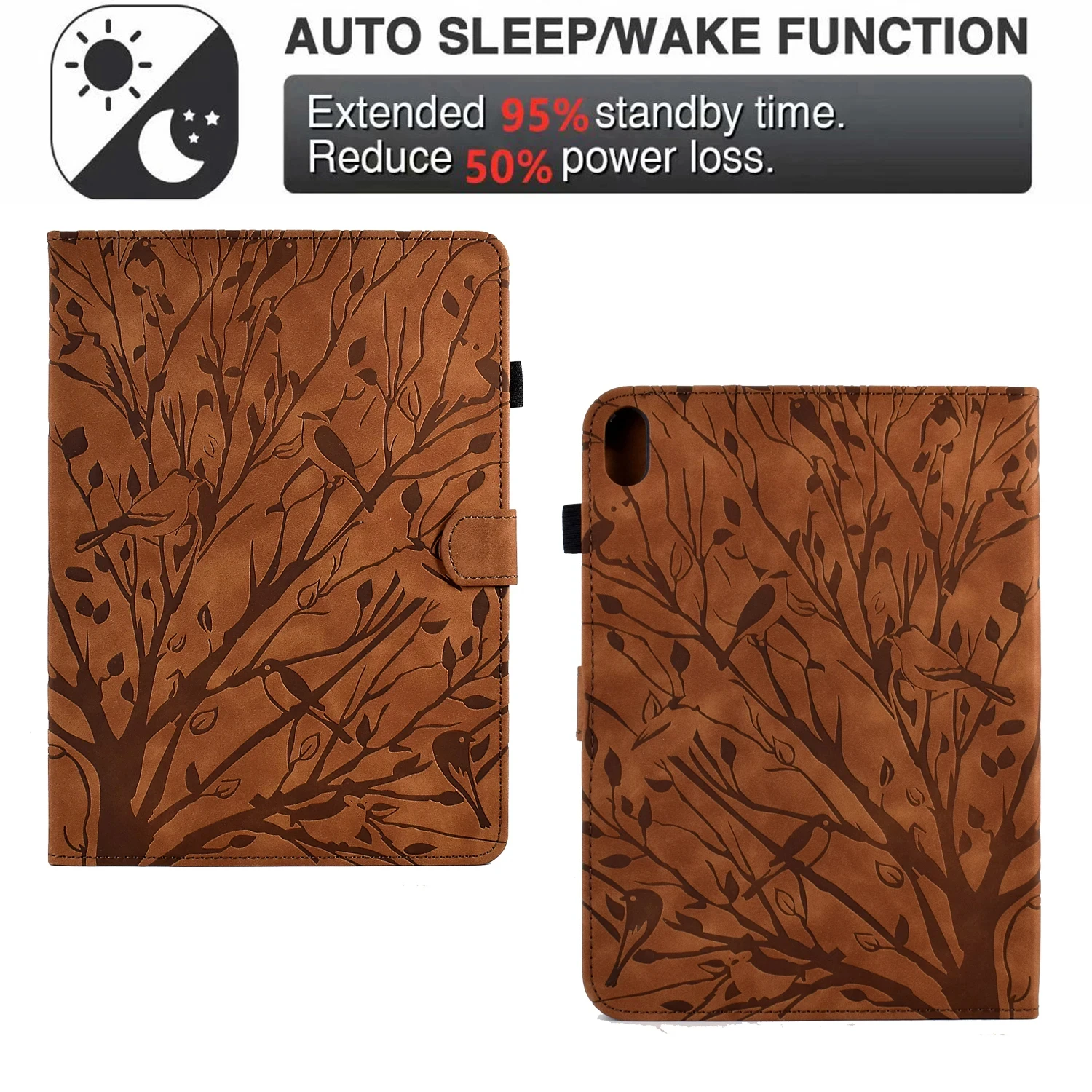 Funda de cuero con árbol en relieve para Ipad, carcasa con tapa para tarjetas para Ipad 10 \